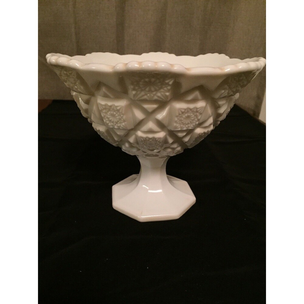 Vtg Westmoreland Old Quilt Milk Glass Compote Candy Dish White Footed